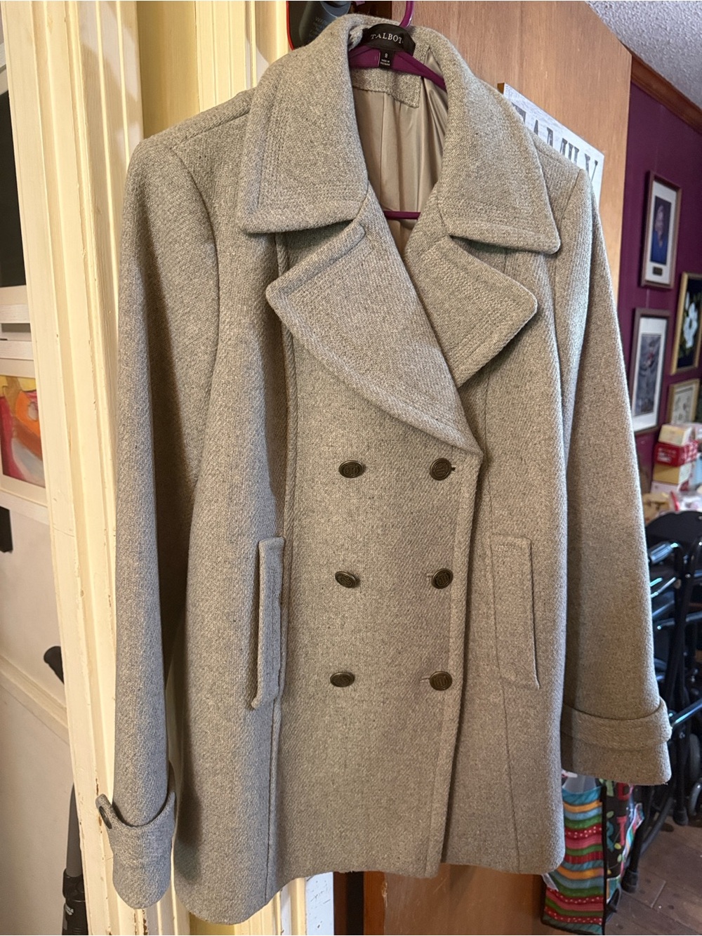 Talbots Light Grey Wool Double-Breasted Peacoat